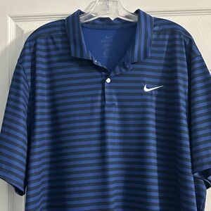Nike Men's Navy and Black Striped Polo Shirt